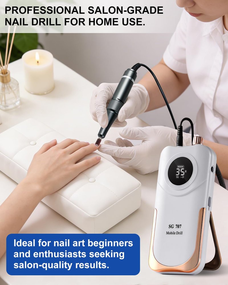 Professional Grade Electric Nail Drill Kit 35000RPM with 14PCS Bits White Portable Rechargeable Cordless File Machine for Acrylic Gel Powder Nails and Manicure Pedicure Toenail Tool Salon Set