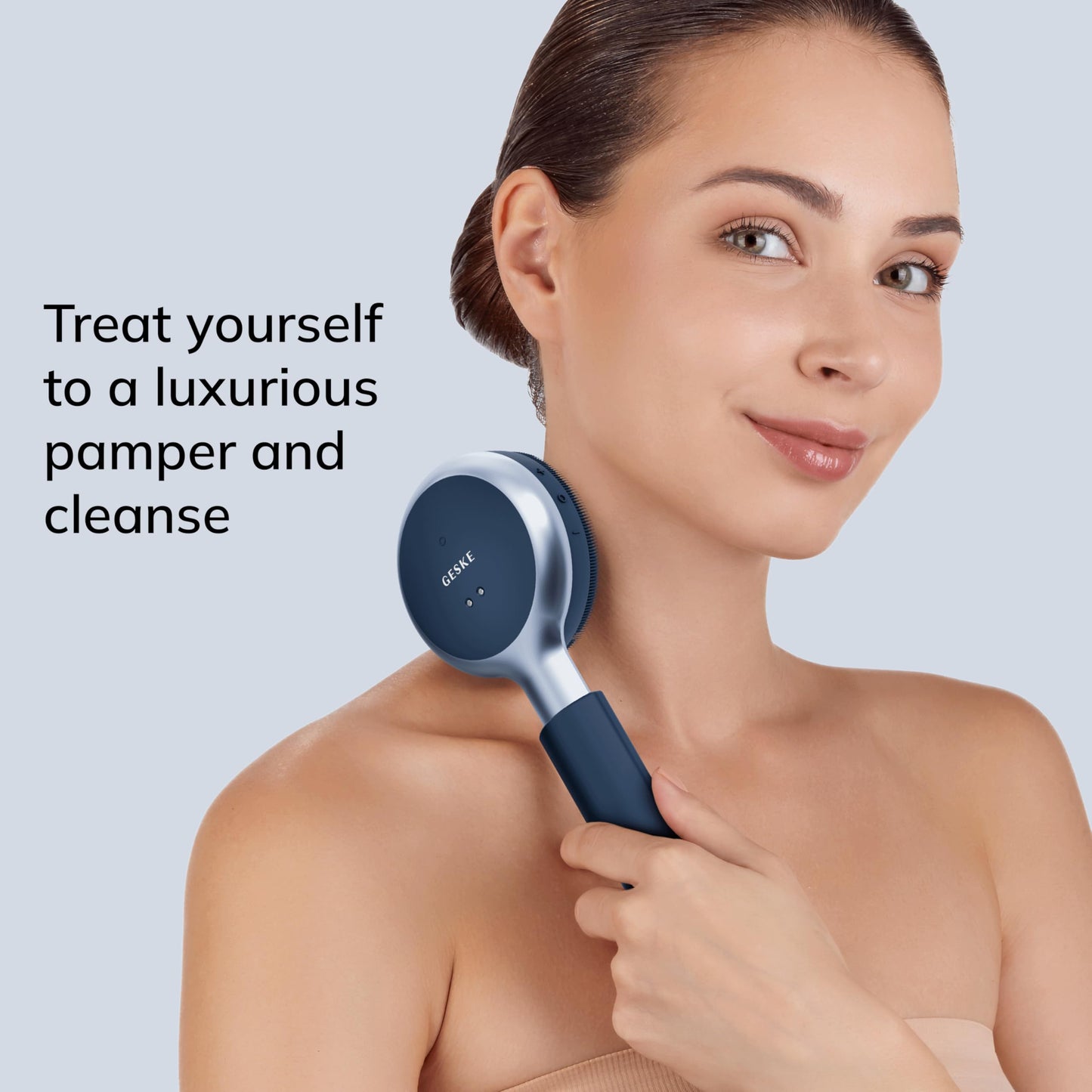 GESKE LED Sonic Full-Body Brush | 9 in 1 | Body Cleansing Brush & Intensive Exfoliator with LED | with SmartSonic Pulsations | Expert Deep Cleansing & Massage | Rough Skin Remover | Adjustable Handle