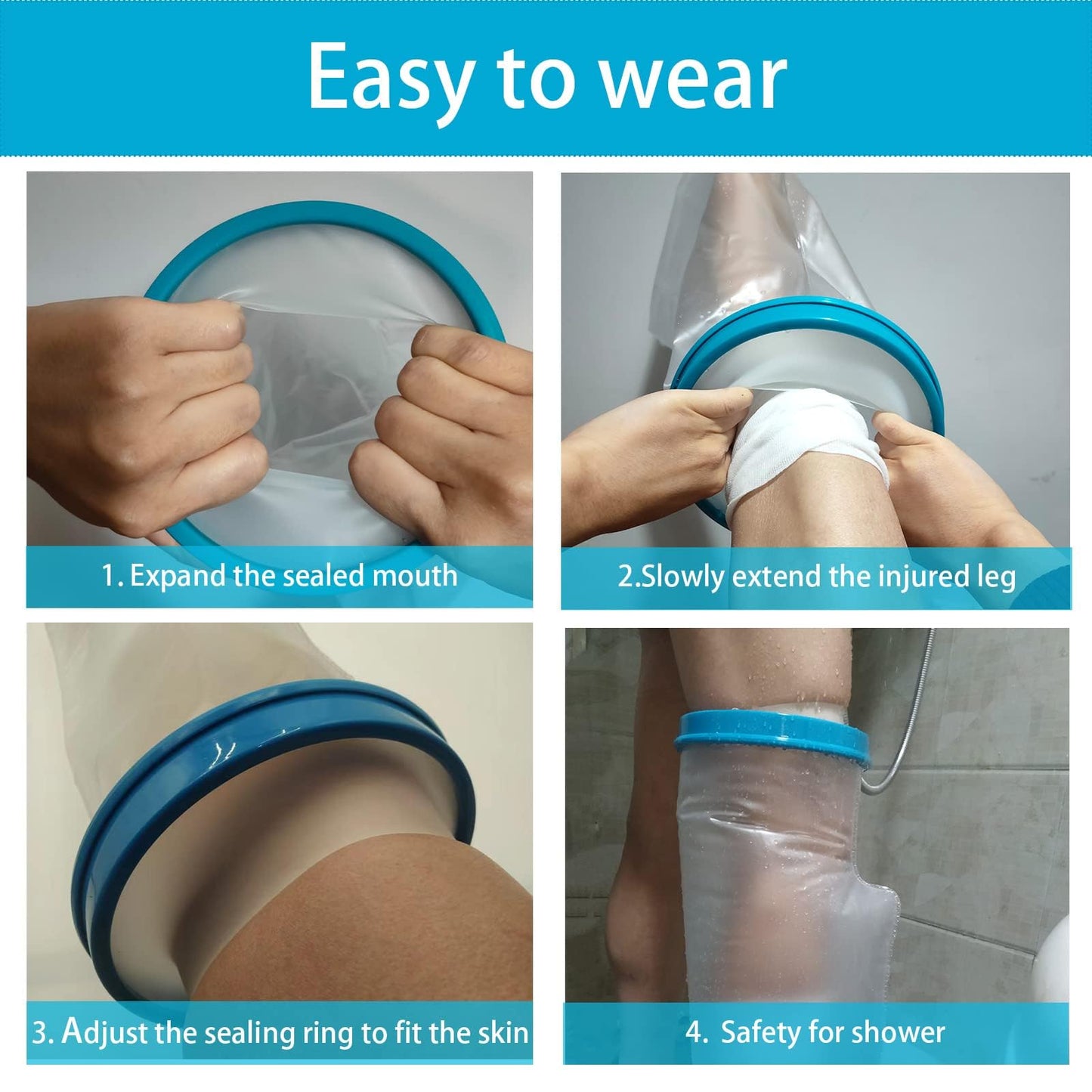 Tideshake Non-Slip Extra Wide Waterproof Leg Cast Cover for Showering, Reusable Adult Extra-Large Size Half Leg Cast Protector, Cast Bag for Shower, Cast Cover for Showering Foot