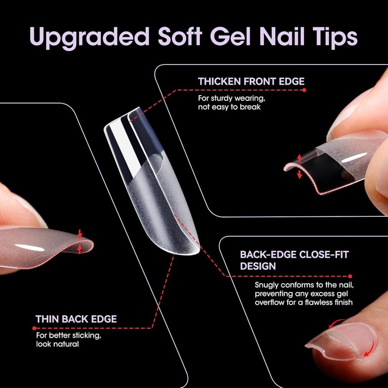 Short Square Nail Tips - 504pcs Full Cover Clear Acrylic Press-On Nails | Half Matte Inner Surface, 12 Sizes Available