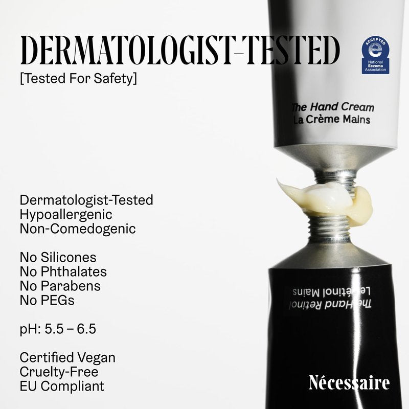 Nécessaire - The Hand Cream for Women & Men with 5 Ceramides & Peptides, Fragrance-Free Hand Lotion, Fast-Absorbing, Non-Greasy. - 2.2 fl oz.