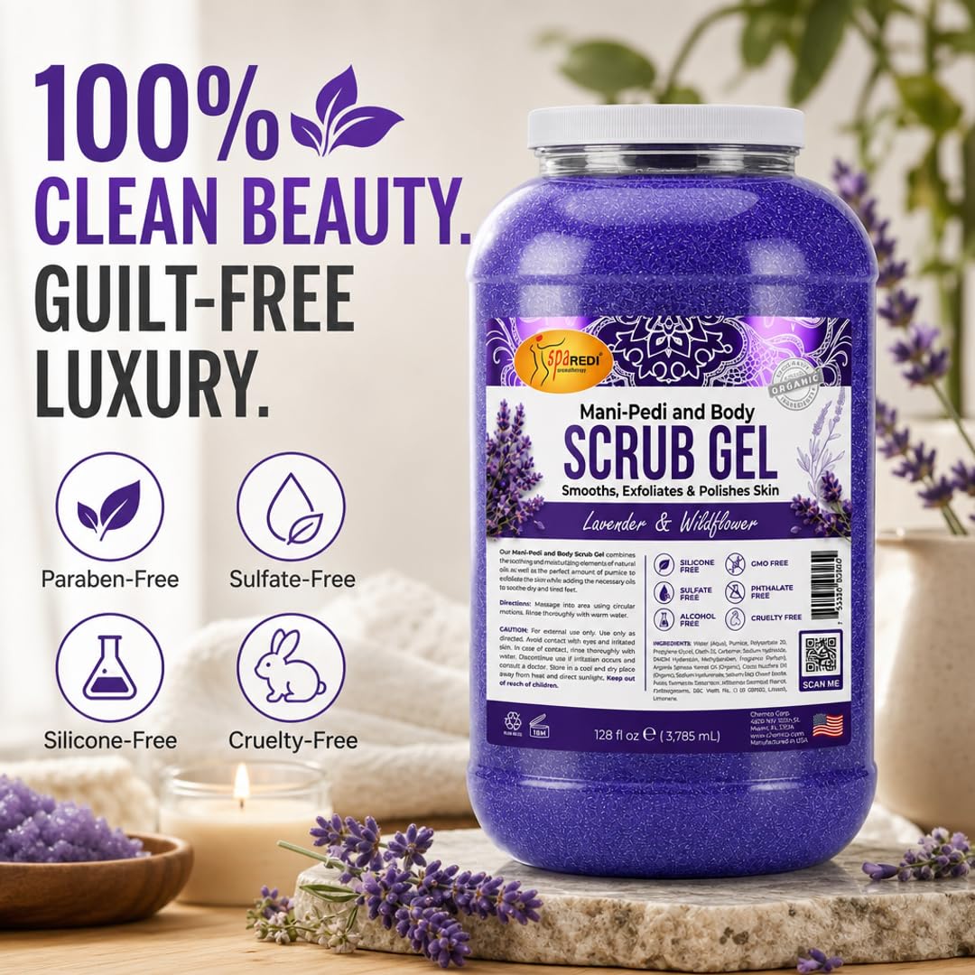 SPA REDI Exfoliating Body & Skincare Treatment – Multi-Purpose Professional & At-Home Skin Refinement | Exfoliate. Hydrate. Transform for Holistic Transformation | Lavender & Wildflower 128 Oz