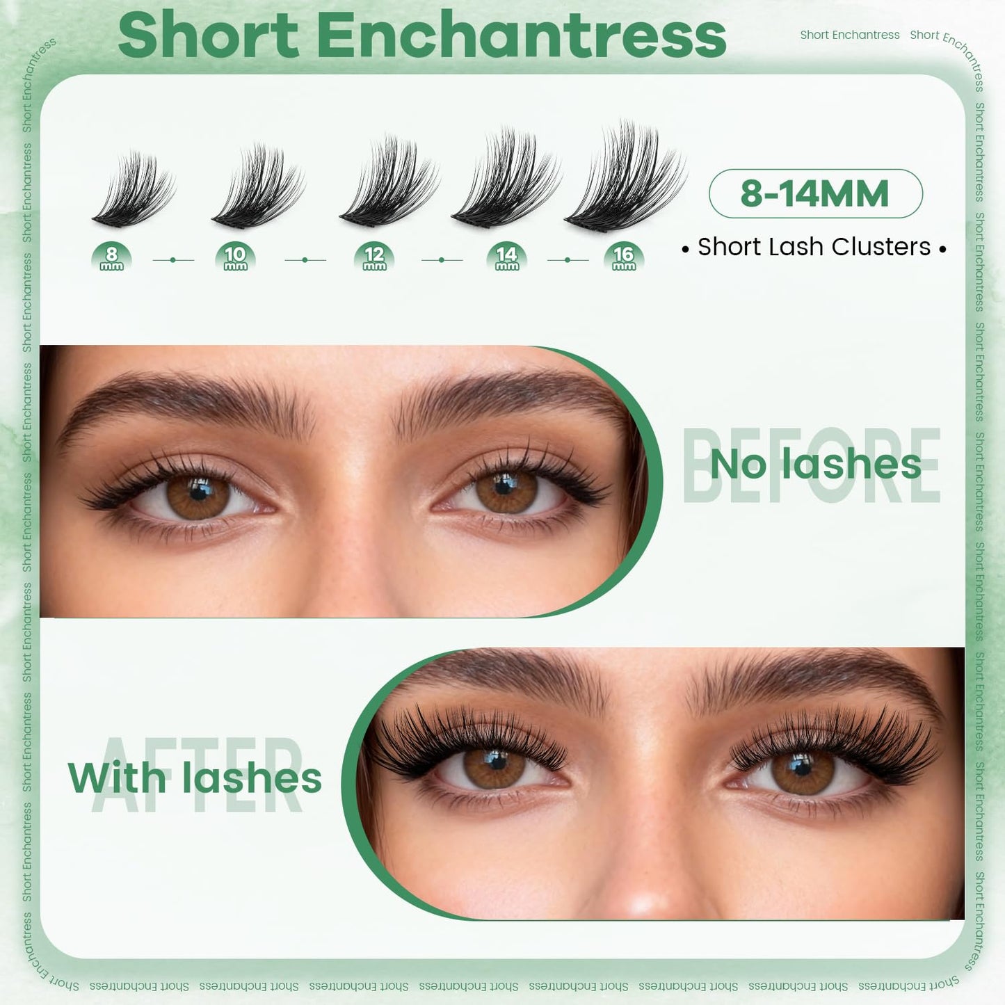 VLVLOCK Enchantress Lash Clusters Kit Short Lashes Clusters 8-14MM DIY Lash Extensions Kit Waterproof Long-Lasting with Ultra-Thin Band Glue Remover Tweezer for Beginners(Enchantress Short Kit 8-14mm)