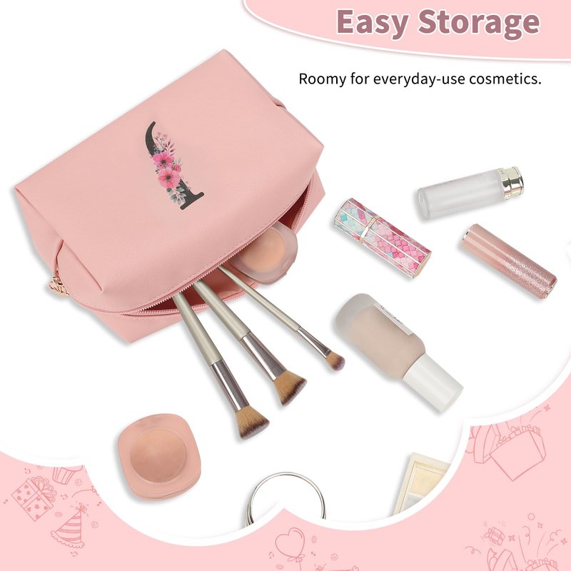 Initial Makeup Bag for Women, Travel Makeup Bag Small Cosmetic Bag, Birthday Gifts for Girls and Women, Teen Girls Gifts Trendy Stuff, Personalized Gifts for Grandkids Teacher Friends Bride Bridesmaid
