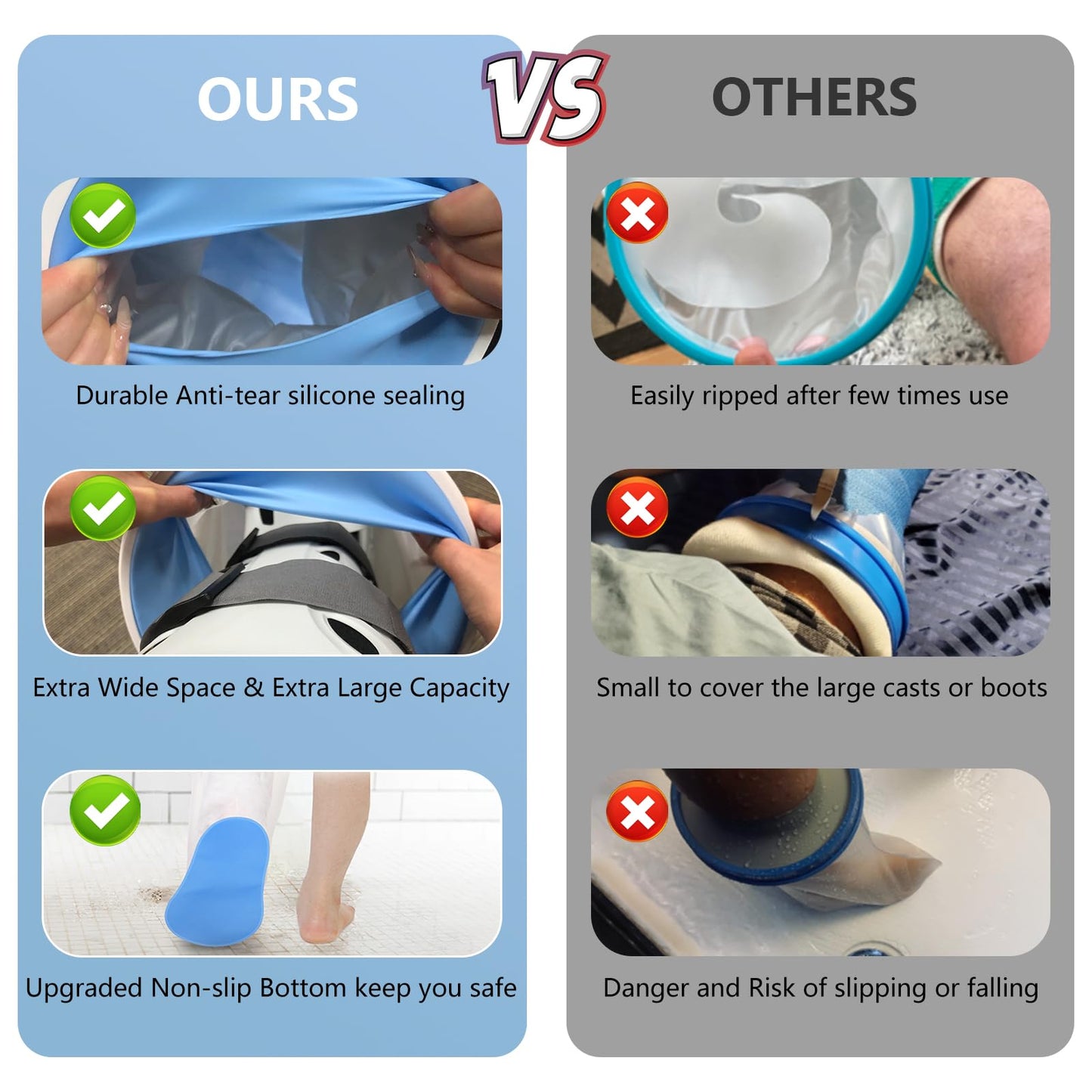 YUNCHI Waterproof Extra Wide Leg Cast Cover for Shower Adult After Surgery with Non-Slip Bottom, Extra Large Watertight Foot Cast Protector for Plus Size Adults Large Casts Surgery Shower Boots