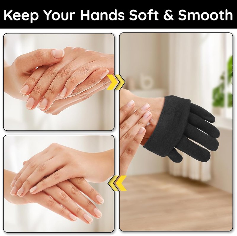Segbeauty Black Cotton Gloves - 12 Counts Moisturizing Hand Care for Dry Skin | Reusable Spa Gloves
