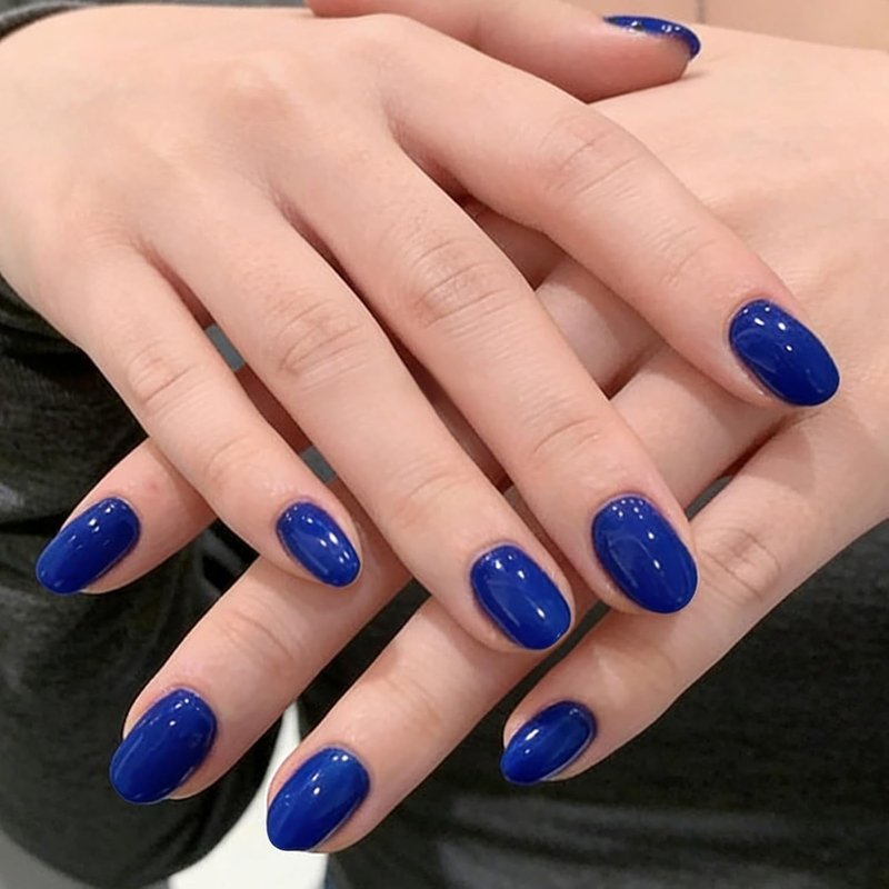 Regine Switzerland Royal Blue Press On Nails - Glossy Short Almond Full Cover 32 Pcs for Manicure