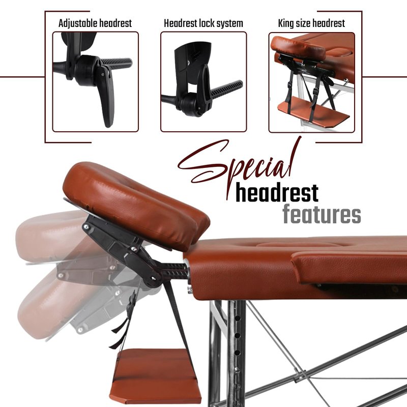 Lovswan Portable Massage Table, Foldable Height Adjustable Lash Bed for Salon and Spa, PU Leather Facial Tattoo Bed, Lightweight and Stable Esthetician Table - Brown