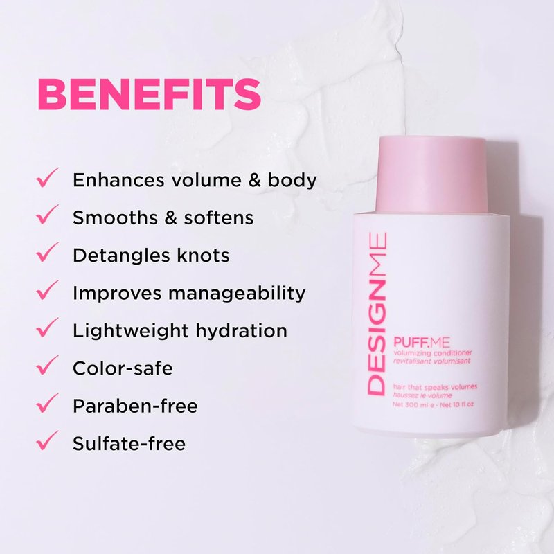 Designme Puff.ME Volumizing Conditioner - Hydrating Formula with Sunflower Seed Oil for Hair Volume | Sulfate-Free, Detangles Straight & Wavy Hair