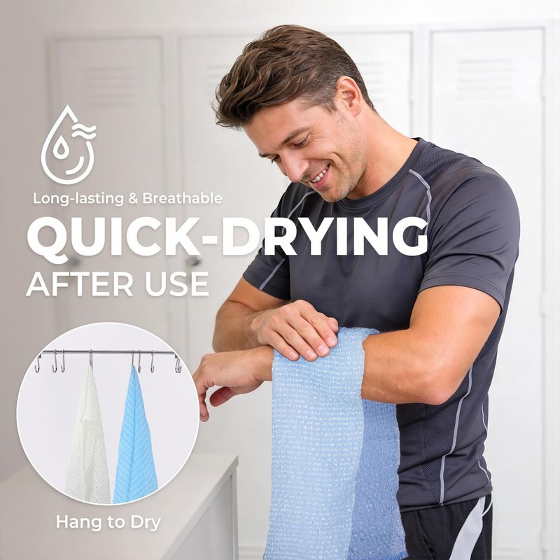 LEICHTEN Grey Intense Exfoliating Washcloth Body Scrubber, Quick Drying Japanese & Korean Exfoliating Cloth, Extra Long Back Exfoliator for Shower, Ideal for Men Women Daily Heavy Duty Deep Cleansing