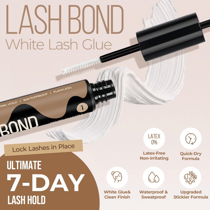 LASHVIEW Lash Bond and Seal Cluster Lash Glue for Sensitive Eyes, Super Strong Hold 7Day+ DIY Lash Extension Glue, Waterproof, Latex Free White