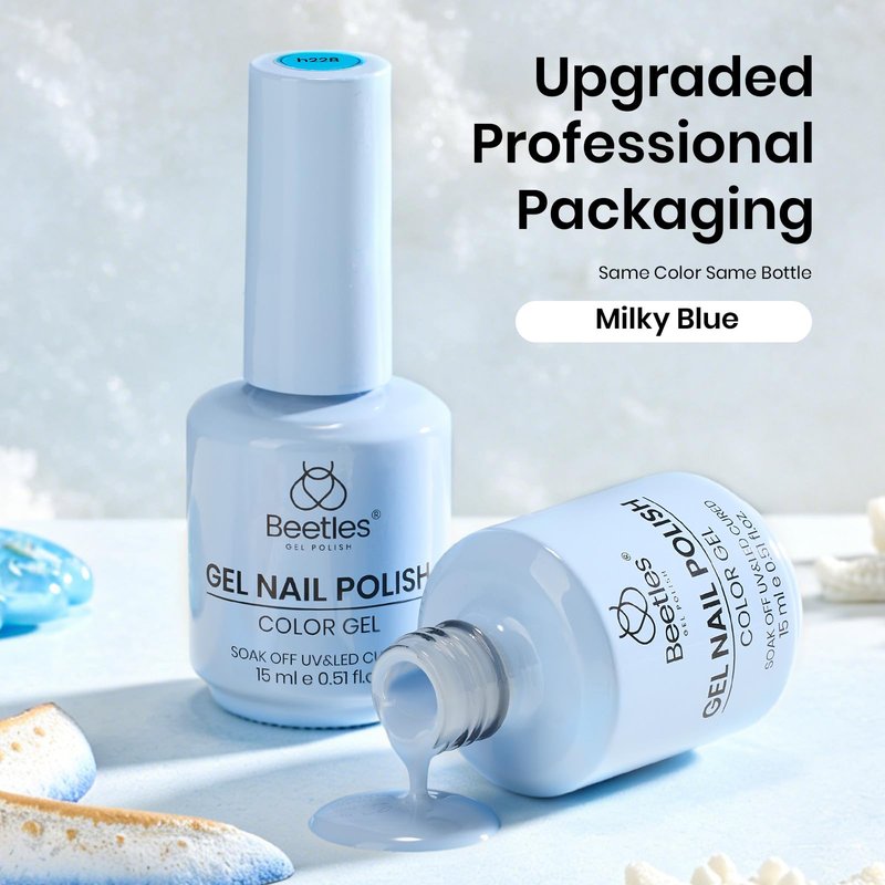 Beetles Blue Gel Polish - 15ML/0.51Fl Oz, Milky Blue Gel Nail Polish, Same Color Bottle, Soak Off UV LED Lamp Summer Nails Art, Long-Lasting Manicure Salon DIY Home Holiday Nails Art