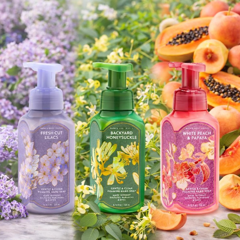 Bath & Body Works Foaming Hand Soap - Fresh Cut Lilacs, Backyard Honeysuckle & White Peach | 3-Pack, 8.75 fl oz Each - Refreshing Floral & Fruity Scents