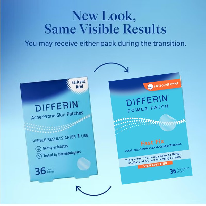 Differin Acne Patches, Pimple Patches for Acne Prone Skin, Formulated with Salicylic Acid and Centella, Fast Triple Action Power Patch for Day & Night, Dermatologist Tested, 36 Count