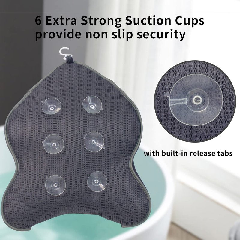 Poemland Extra Thick Large Bath Pillow with Neck,Back,Head Support for Bathtub, Spa, Soaking Gray(21''x17'')