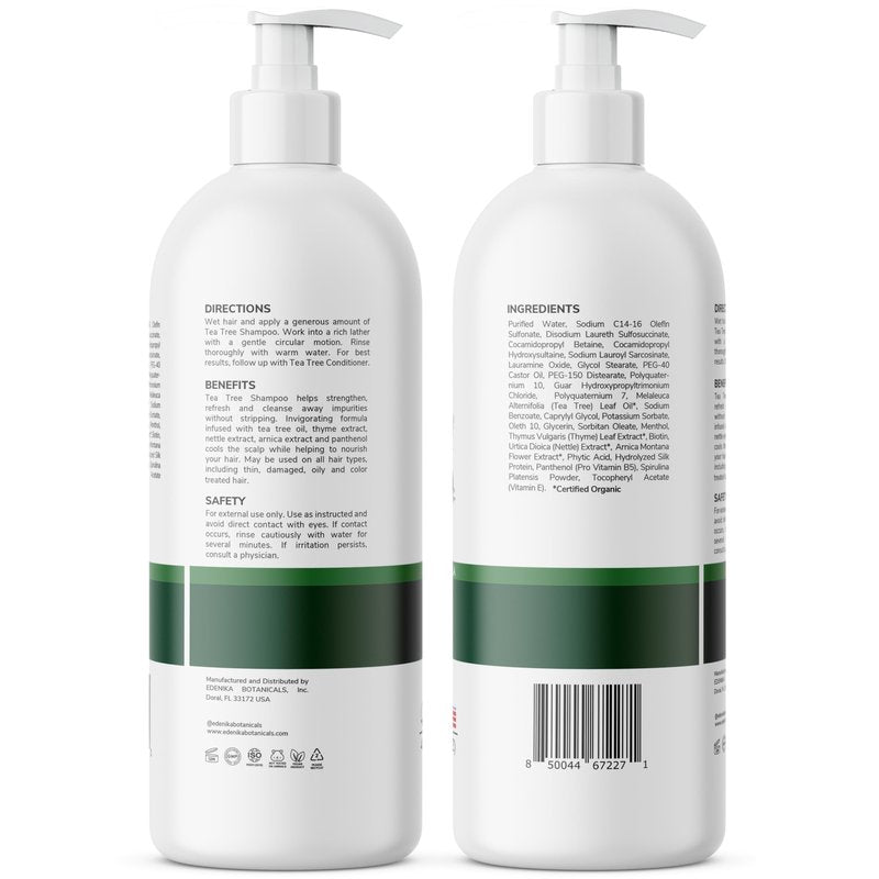 EDENIKA BOTANICALS Tea Tree Oil Shampoo, Deep Cleansing for Buildup & Oily Scalp, Soothes Itchy Scalp & Refreshes Hair, Sulfate Free, Women & Men, Natural Shampoo, 16 fl oz