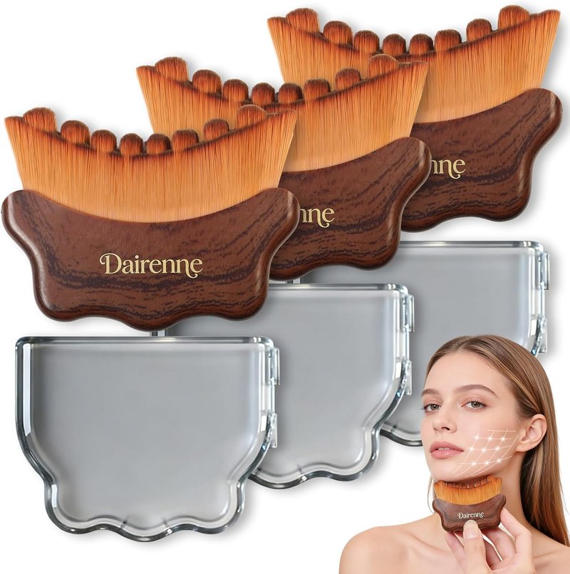 Lymphatic Contour Face Brush Set - Sculpting & Anti-Puffiness Tool | Ultra Soft Dry Brushes for Jawline Massage | Ergonomic Design (Brown)