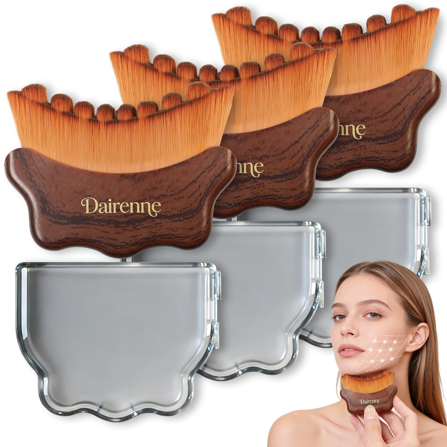 3PCS New Lymphatic Contour Face Brush - Facial Sculpting & Anti-Puffiness Tool | Ultra Soft Dry Brush for Jawline Massage & Lymphatic Drainage | Ergonomic Design (Brown)