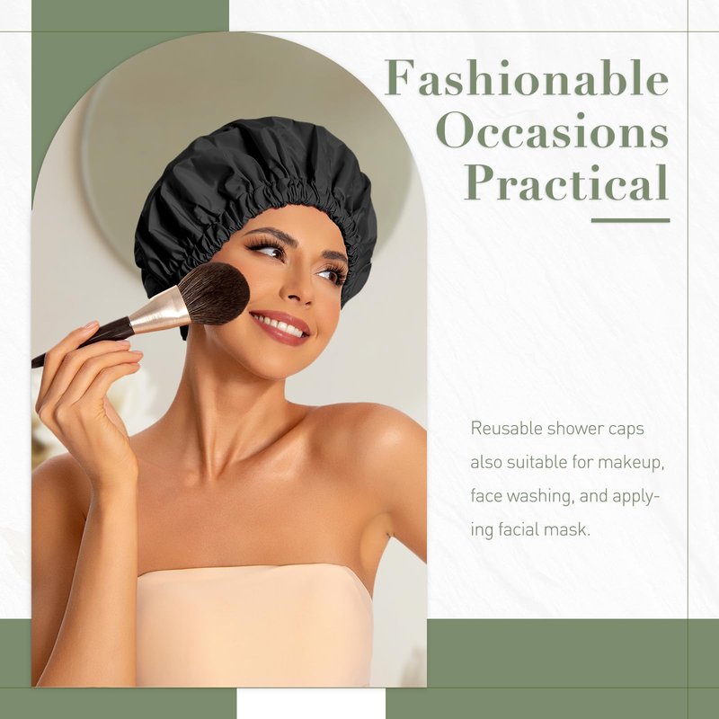 Reusable Shower Cap for Women, Large Waterproof Shower Bonnet Washable Elastic Band Bath Accessories Hair Hat for Long Hair, Braids(Black&Purple)