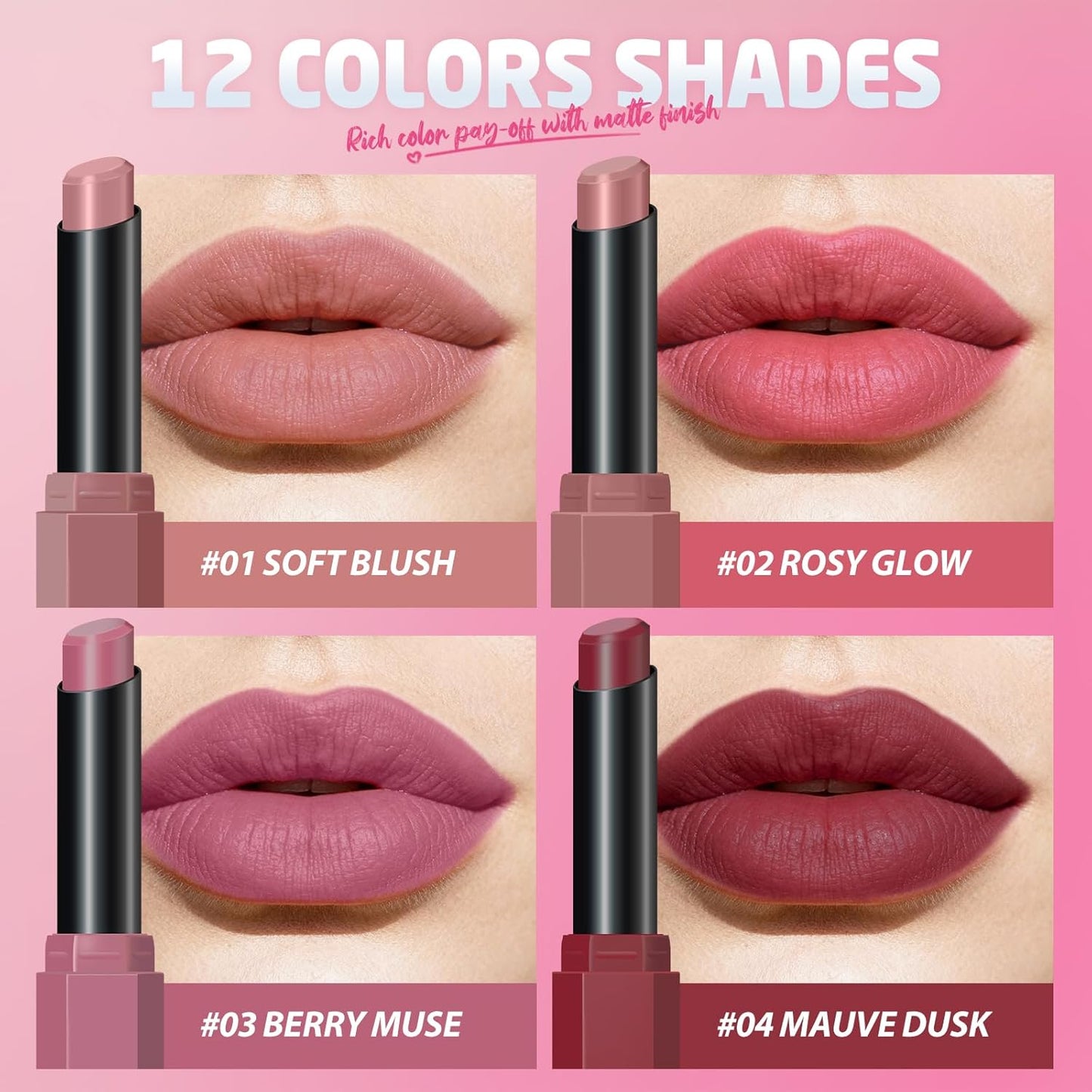 Velvet Matte Lipstick Set - 10 High Pigment Nude & Dark Shades | Long-Lasting Waterproof Lip Balm for Women