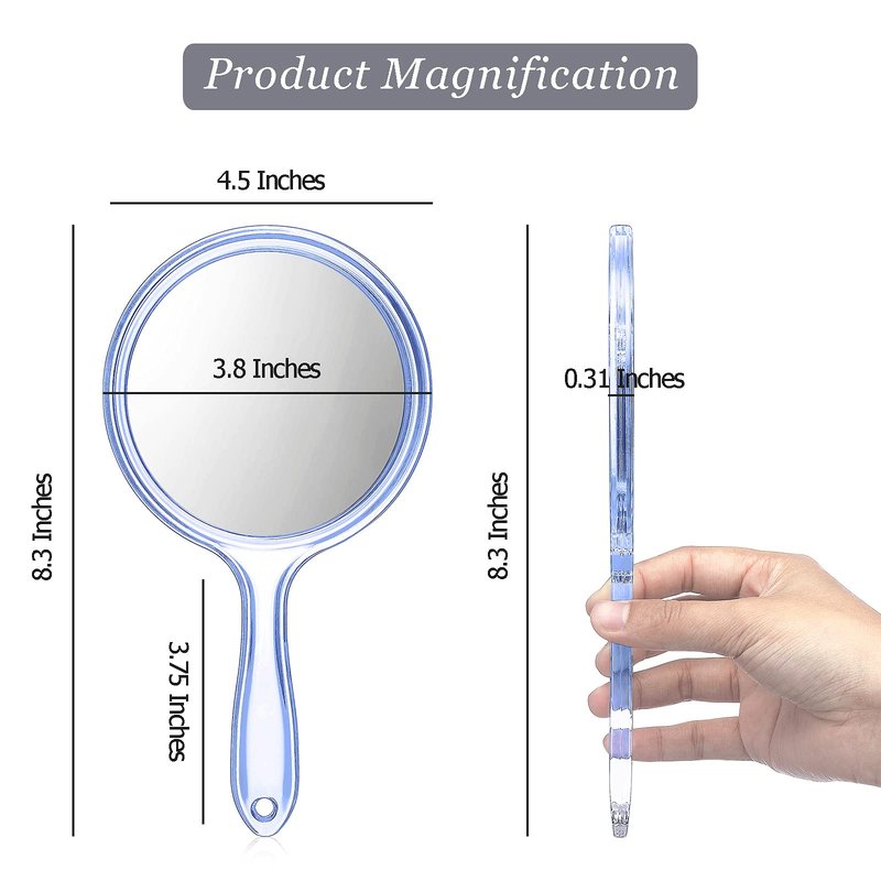 Jetec Double Sided Handheld Mirror - 1X/ 2X Magnifying Mirror with Handle - Rounded Shape Makeup Mirror (Blue)