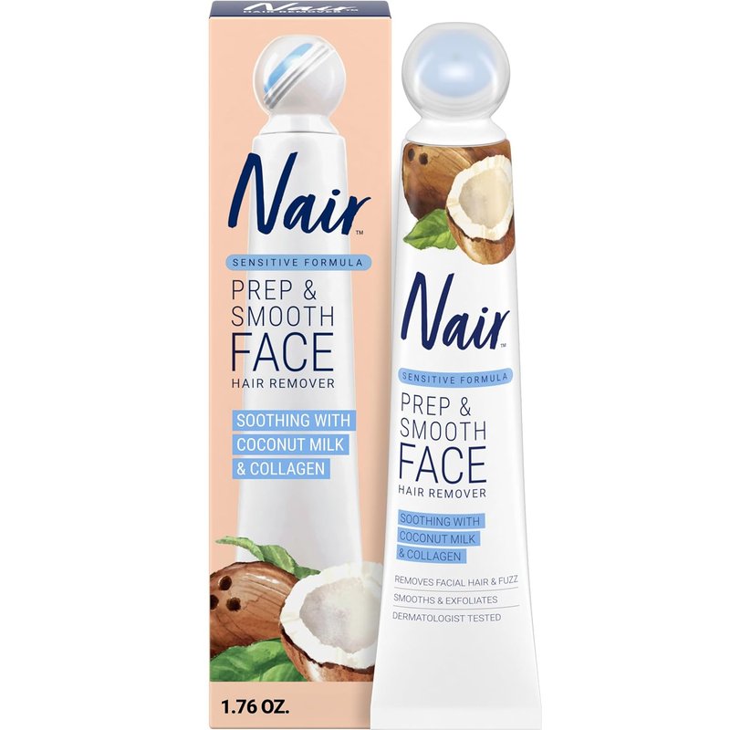NAIR Exfoliating Facial Hair Removal Cream for Women - Smooth Skin with Collagen for Sensitive Skin