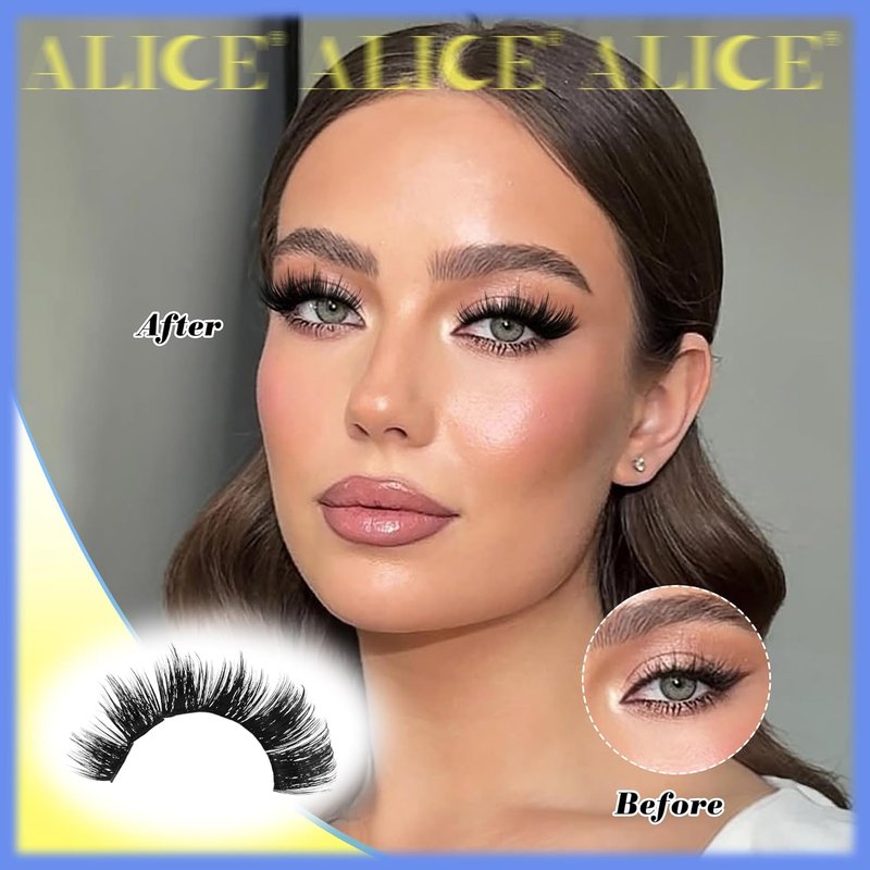 ALICE Wispy Lash Clusters Kit - Thick Volume D-Curl 200D Individual Lashes with Glue for Home Application