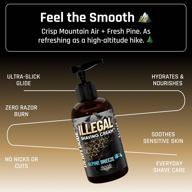 Derm Dude Shaving Cream for Sensitive Skin - Ultra-Slick Formula to Prevent Razor Burn & Cuts | Alpine Breeze Scent, 8oz