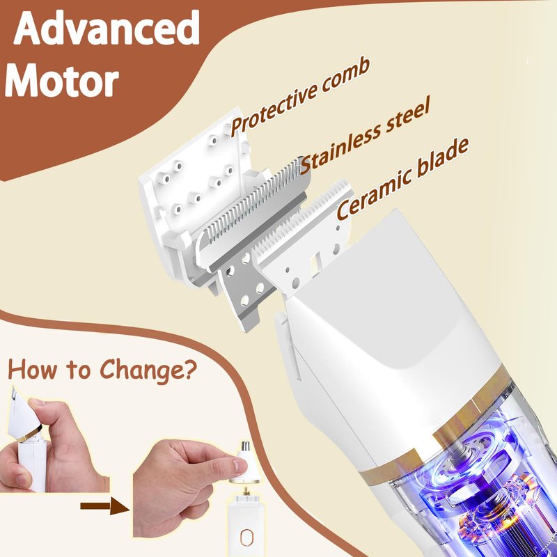 Bikini Trimmer for Women, 5-in-1 Electric Razors Shaver, IPX7 Waterproof Cordless Body Hair Trimmer, Rechargeable Facial & Pubic Hair Remover, Ceramic Blade Bikini Shaver, Gifts for Women (White)
