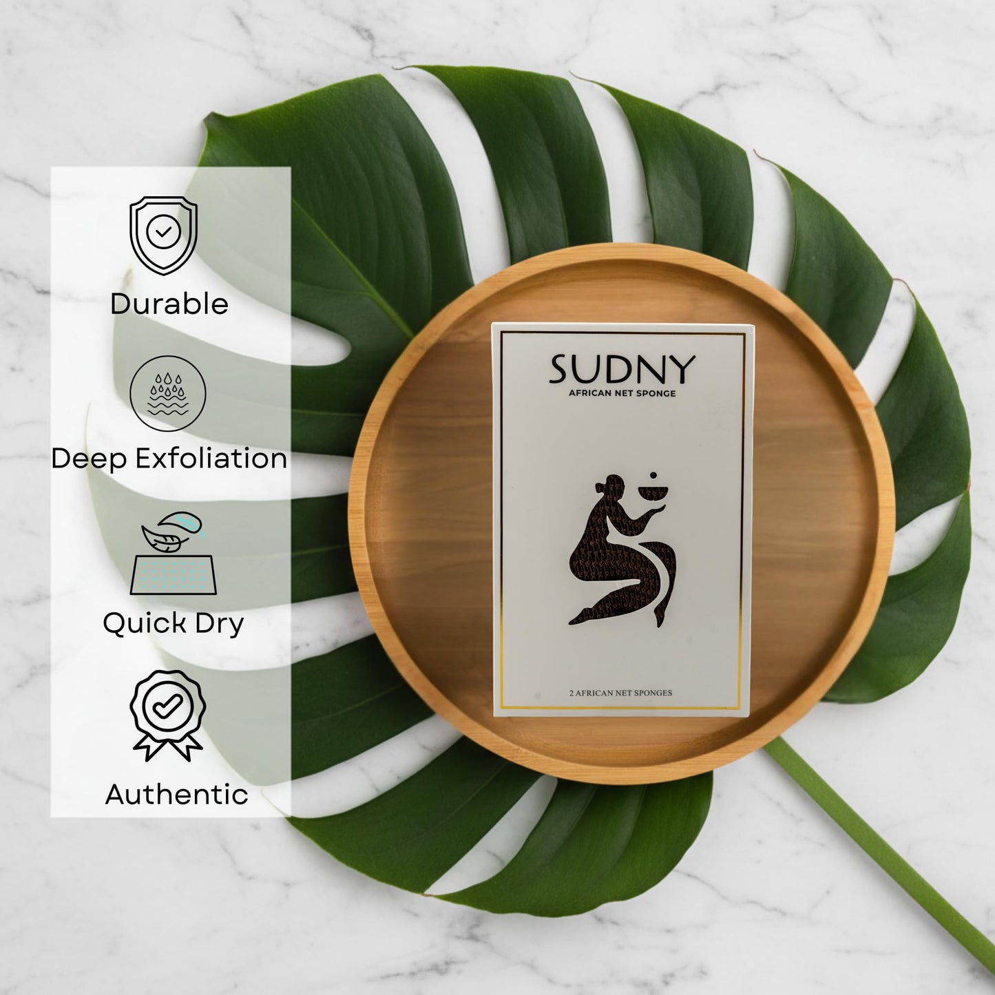 SUDNY Authentic African Net Sponge - 2 Pieces African Exfoliating Body Scrubber Bath Sponge - Daily Use & Quick-Dry Mesh for Smooth Skin - Real African Body Care Bathing Accessories (Black & Blue)
