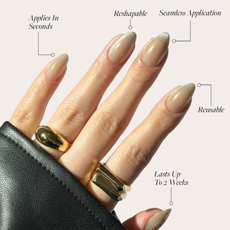 Glamnetic Press On Nails - Honey Bun | Trendy Neutral Nude Velvet Sparkly Short Almond Fake Nails, Salon Quality | 15 Sizes - 30 Nail Kit with Glue