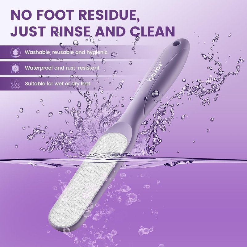 BEZOX Glass Foot File - Callus Remover for Silky Smooth Heels | Professional Pedicure Tool, Washable Foot Scraper - Purple