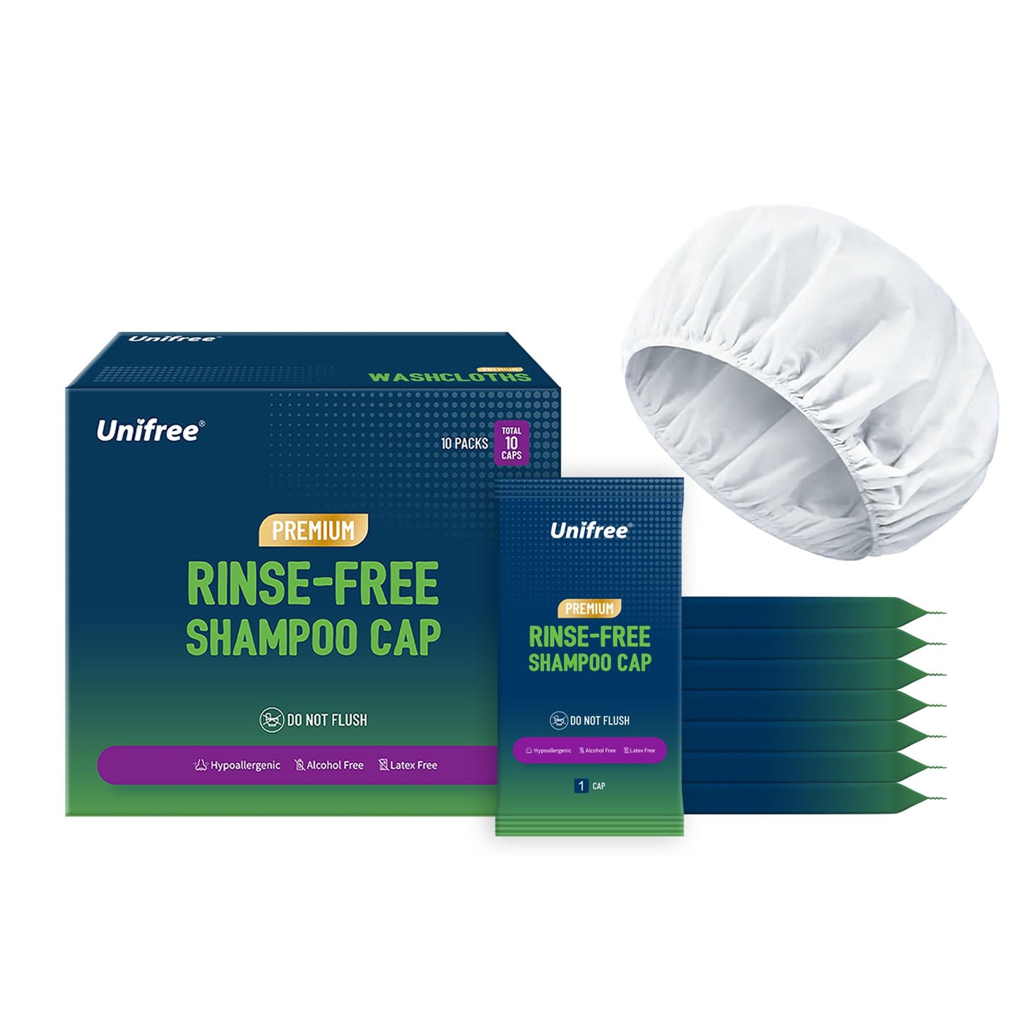Shampoo Caps No Rinse, Waterless Shampoo Cap Hair Wash for Bedridden Patients Elderly for Post Surgery, Hospital, Camping - 10-Pack