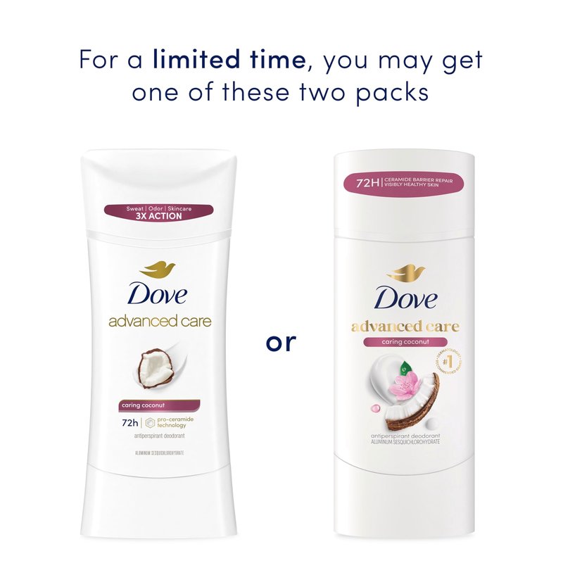 Dove Advanced Care Antiperspirant Deodorant Stick Caring Coconut for Helping Repair Skin Barrier After Shaving, with 72-Hour Sweat & Odor Protection, 2.6 oz