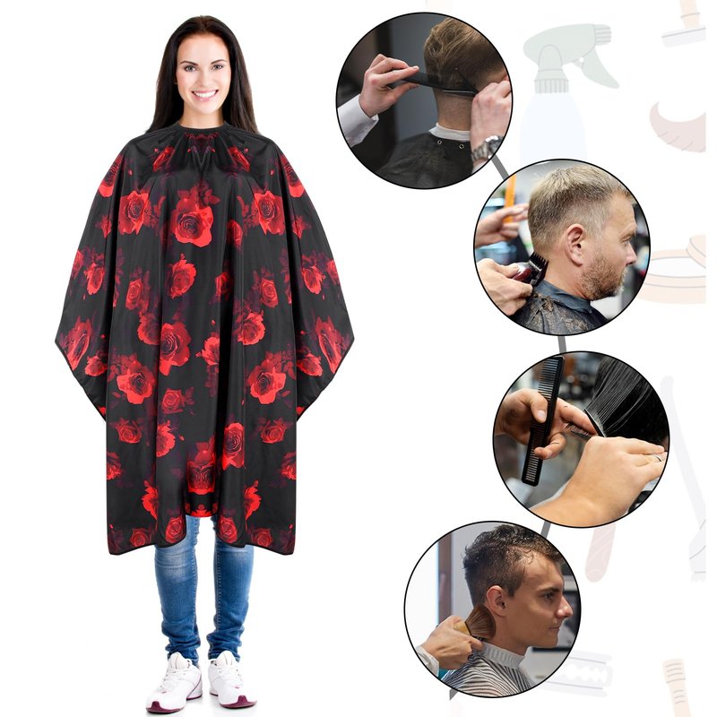 AOZUO Hair Cutting Cape, Hairdresser Apron Salon Cape with Adjustable Elastic Hooks Floral Pattern Barber Cape for Hair Stylist Hair Dye (Red)