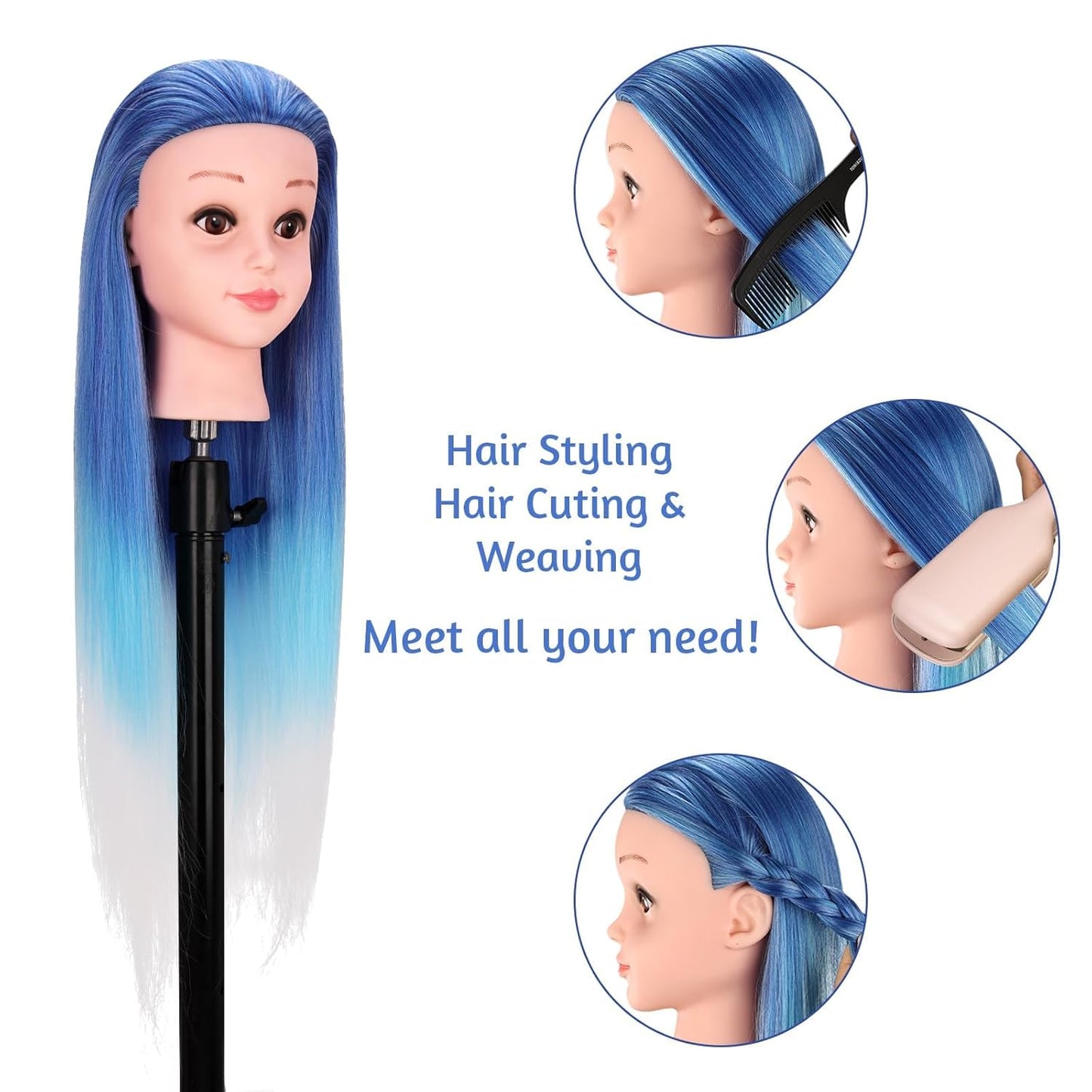 TopDirect 29" Hair Mannequin Head - Synthetic Hair Doll for Cosmetology Styling & Braiding Practice