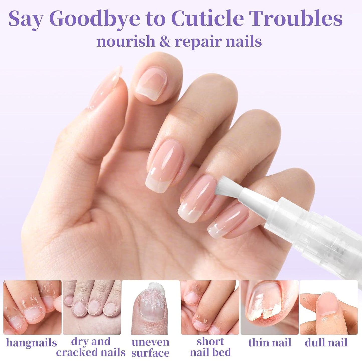 Skiennix Refillable Cuticle Oil Pen - Nourishing Vitamin E & Jojoba Oil for Nail Repair | Lavender 1.8ml