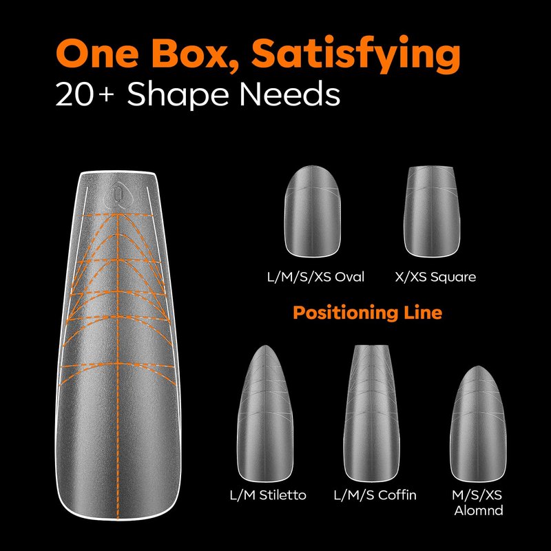 modelones Long Coffin Guiding Line Nail Tips, Soft Gel Tips Fake Nails False Acrylic Extensions Seamless Accurate Positioning Scale Line, Full Matte Professional Nail Salon 216PCS 12Sizes