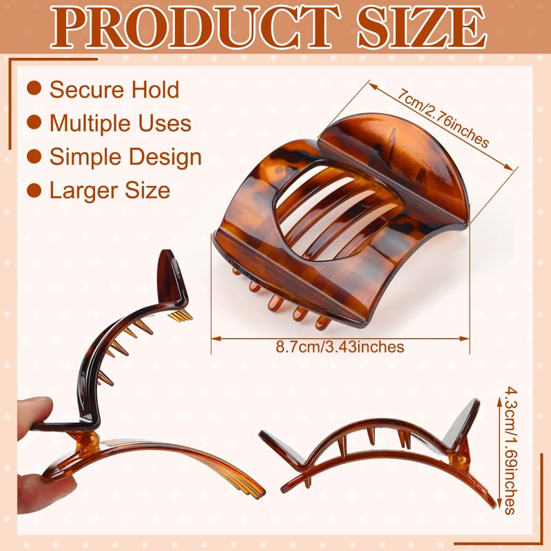 6 Pack Large Flat Hair Clips for Women Girls, Strong Hold French Claw Clips for Thin Hair, Minimalist Hair Accessories for Work/Travel (Tortoiseshell)