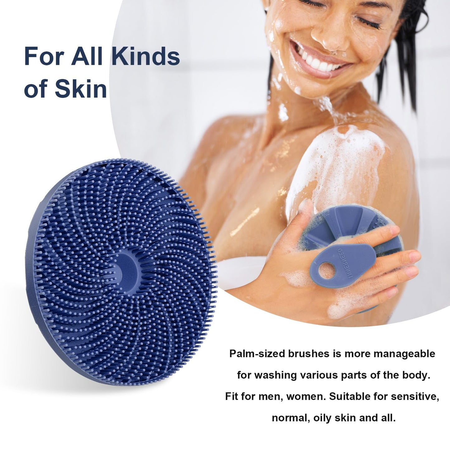 INNERNEED® More Hygienic Silicone Body Scrubber Exfoliating & Massaging Shower Brush, Bathing Tool, for All Skin Types, Lathers Well, Longer Service Life (Dark Blue)