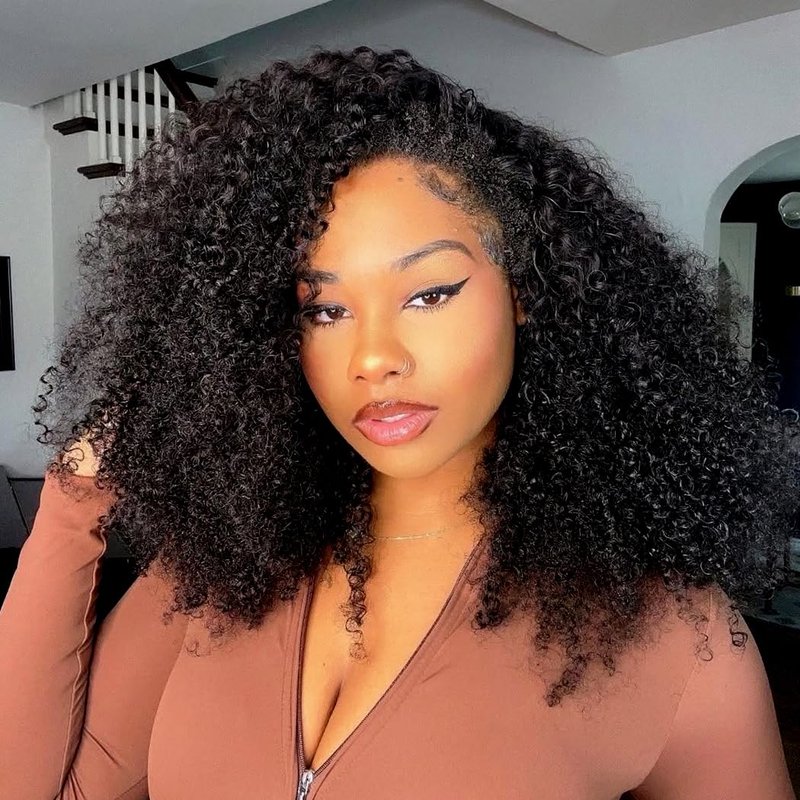 **Skiennix Kinky Curly Half Wig - 200 Density Glueless Wear & Go | 26-Inch Afro Wig for Women**
