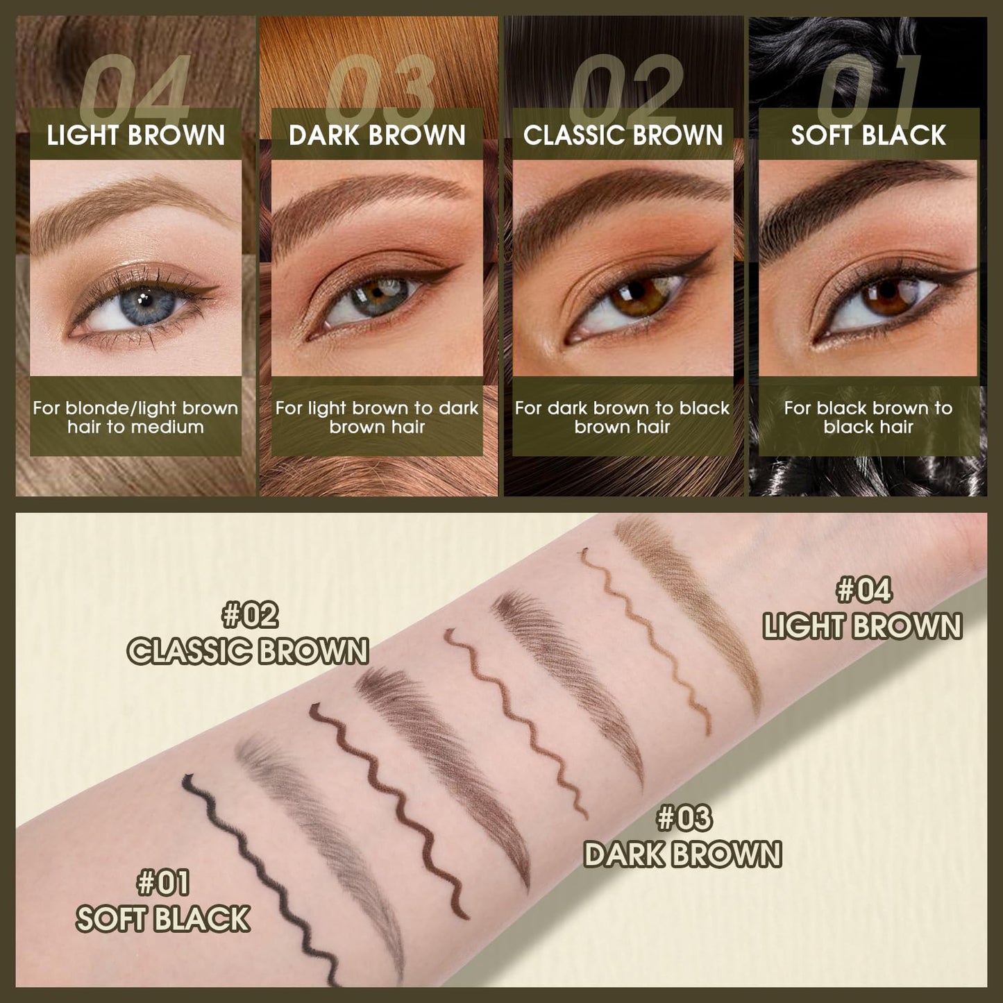 UCANBE Eyebrow Pen, Dual-Ended Eyebrow Pencil with 4-Fork-Tip & Gel Eyeliner for Women, Eye Brow Pen with Gel Eyeliner Pencil, Microblading Eyebrow Pencils with Hair Like Strokes, Classic Brown
