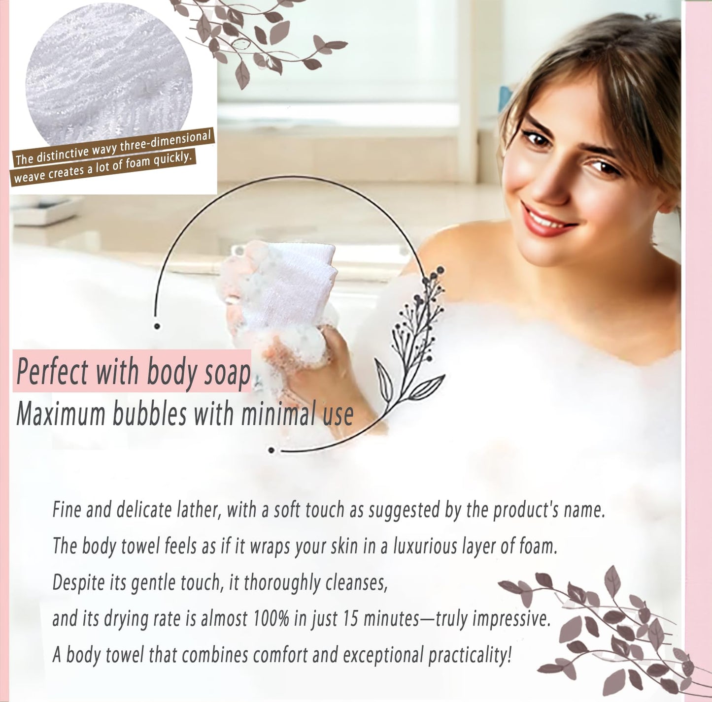 Trad Trad Ultra Soft Nylon Bath Wash Cloth Towel Shower Towel Perfect for Dry Skin - Made in Japan with a soap foaming net satinsnow