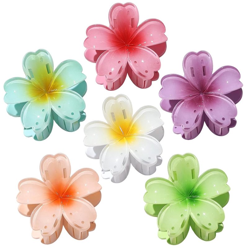 Flower Hair Claw Clips - 6 Pcs Hawaiian Style for Thick & Curly Hair | Strong Hold, Non-Slip Beach Accessories