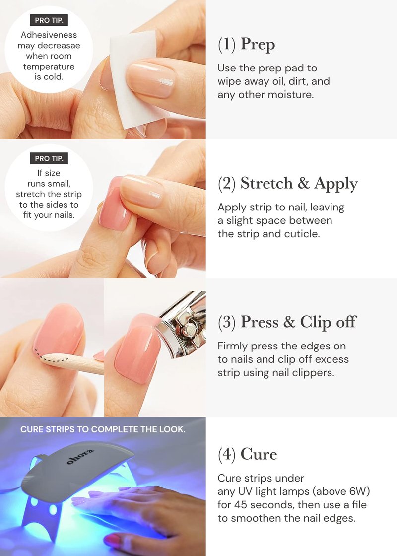 ohora Semi Cured Gel Nail Strips (N Bare Gray) - Works with Any UV/LED Lamps, Salon-Quality, Long Lasting, Easy to Apply & Remove - Includes 2 Prep Pads, Nail File & Wooden Stick