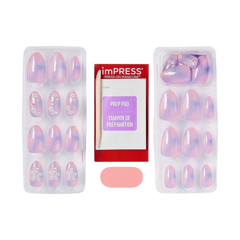 Kiss Impress No Glue Mani Press On Nails - 'Pick Me First' Pink Oval Design | Medium Size, 30 Nails Included