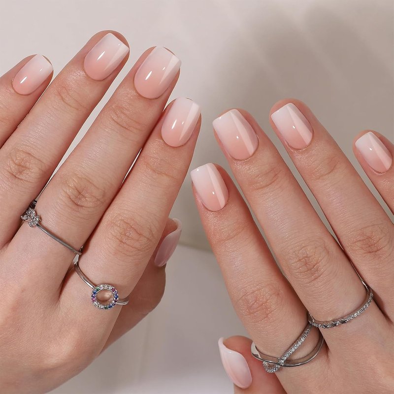 Press On Nails - Pink Horizon Reusable Soft Gel Kit | 32 Natural Stick-On Nails in 15 Sizes