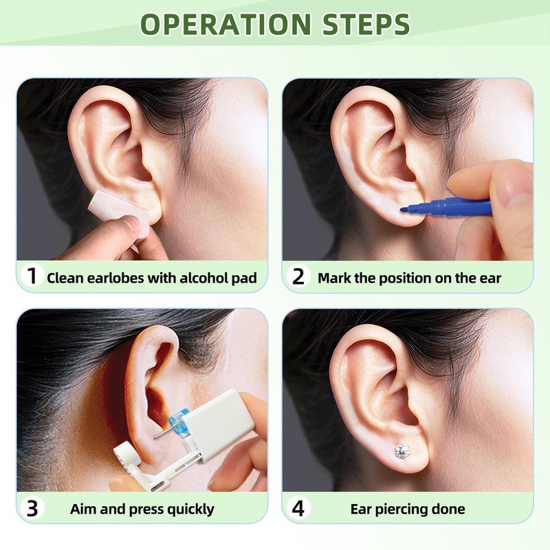 24 Pcs Ear Piercing Kit Disposable Ear Piercing Gun Kit with 8 Pcs Self Piercing Gun and 8 Pcs Earrings Stud 8 Pcs Cleaning Pads, 3mm
