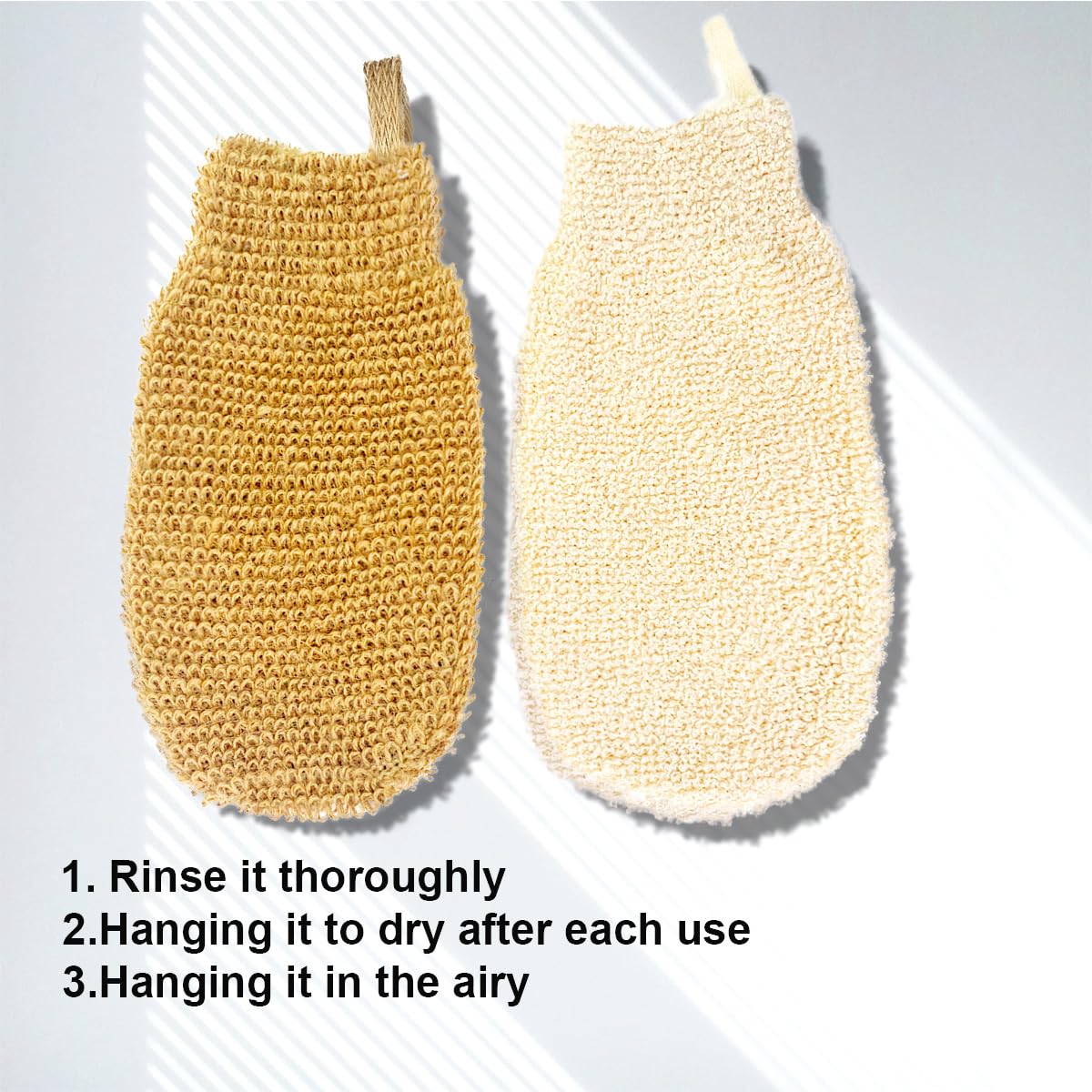PPHAO BASIC - Bath Gloves for Shower - Bath Mitts Washcloths - Bath Gloves Exfoliating for Women and Men - Body Scrubbers for Use in Shower - Ramie and Jute Fiber - 2 Pack