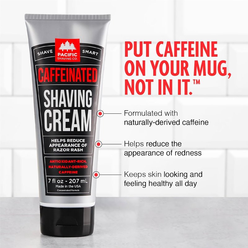 Pacific Shaving Company Caffeinated Shaving Cream - Hydrating Shea Butter & Spearmint Formula (3.4 Oz)